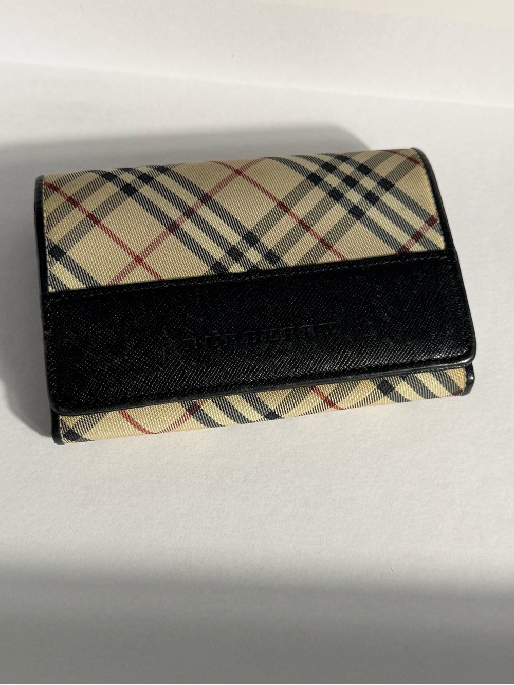 Burberry Beige Check and Black Leather Card Holder Pre-loved